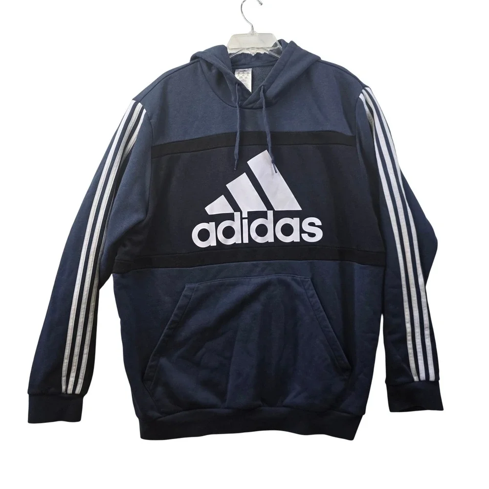 Adidas Mens Colorblock Hoodie Navy 2XL Pullover Sweatshirt‎ Three Stripe